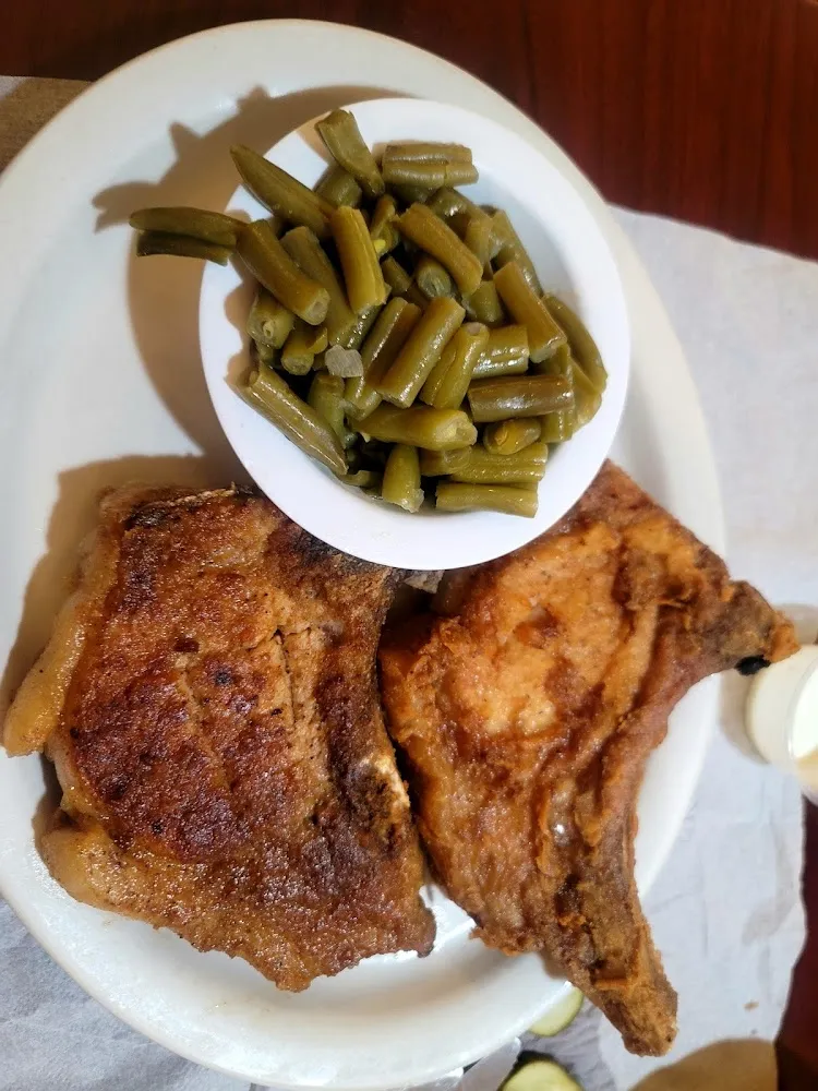 Pork Chops Grilled and Fried with Green Beans